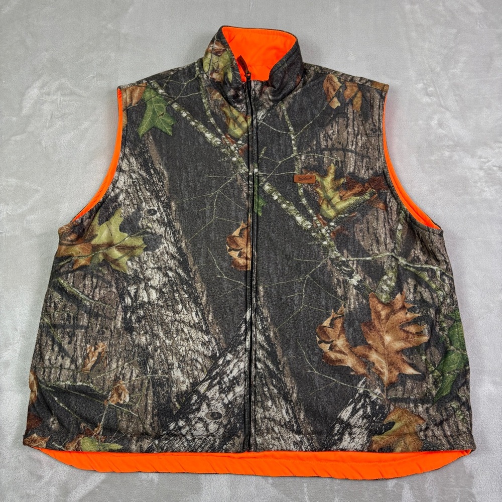 Woolrich Men’s XL Reversible Camo Orange Hunting Vest Zip Pockets Outdoors